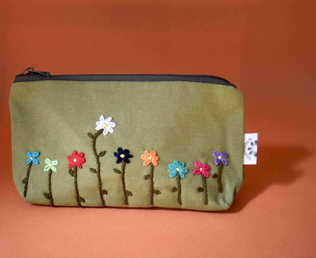 Hand-Embroidered Floral Pouches