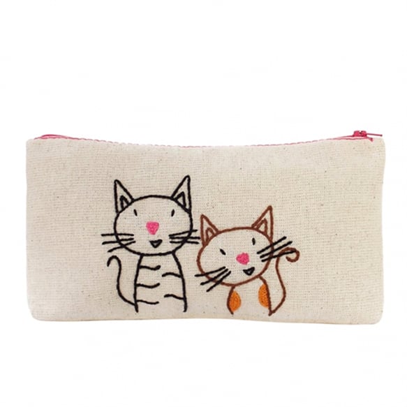 Kulturtasche mit Katzenstickerei
