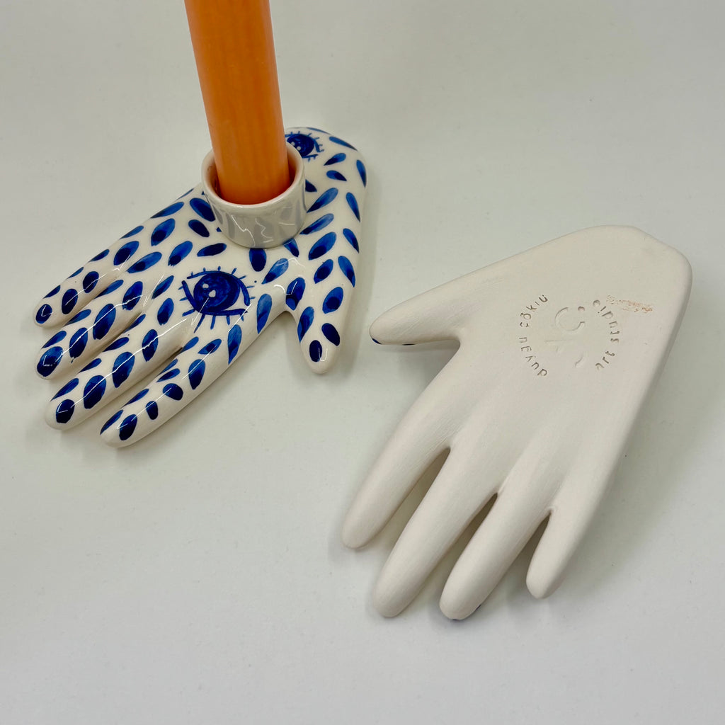 blaue handgefertigte keramik kerzenhalter